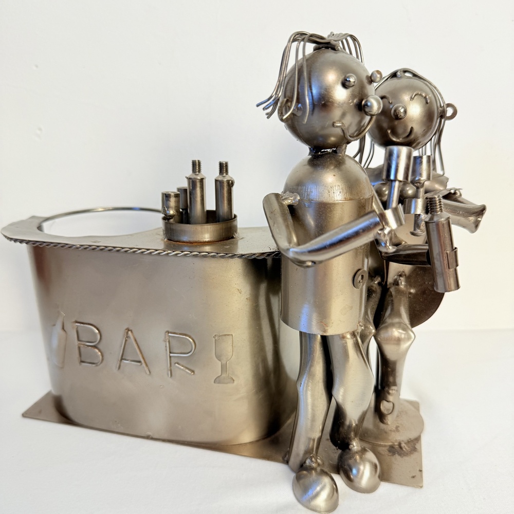 Brubaker Figurines Bar Scene Metal Wine Holder 8.5 In